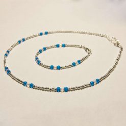 Blue/White Gem Matching Necklace/Bracelet Set