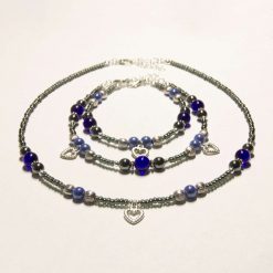 Cobalt Blue Beaded with Heart Matching Necklace/Anklet/Bracelet Set
