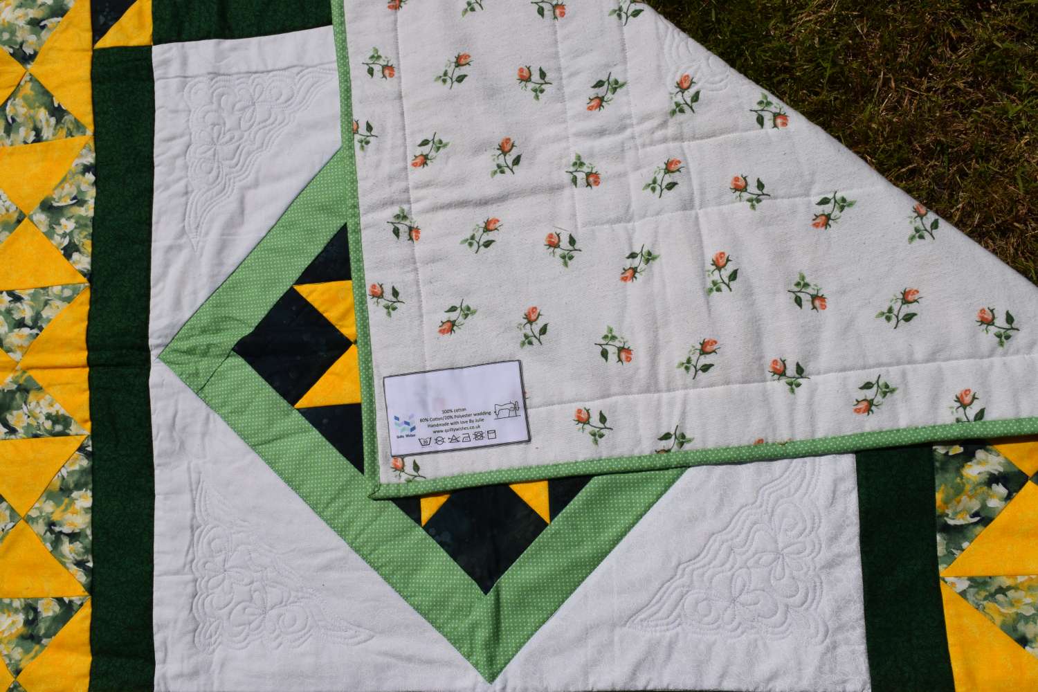 Green and Yellow hourglass patchwork Quilt Green and Yellow hourglass patchwork Quilt