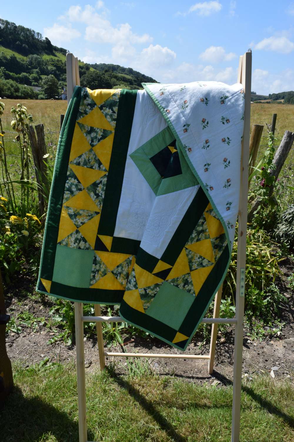 Green and Yellow hourglass patchwork Quilt Green and Yellow hourglass patchwork Quilt