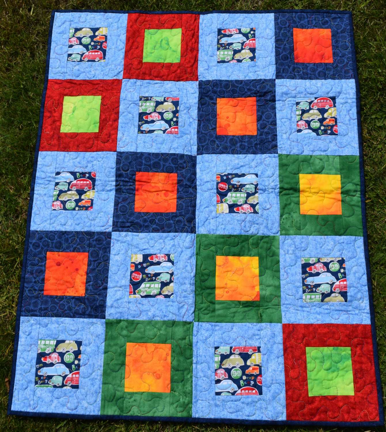DSC_0033 Multicoloured car squares patchwork quilt 6