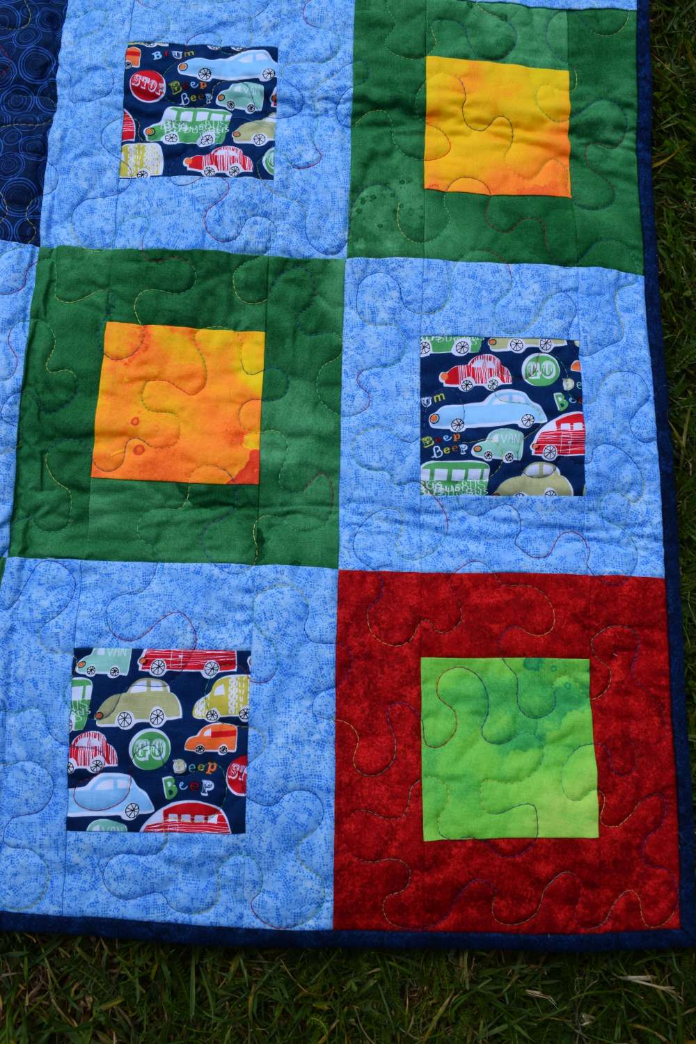 DSC_0034 Multicoloured car squares patchwork quilt 5