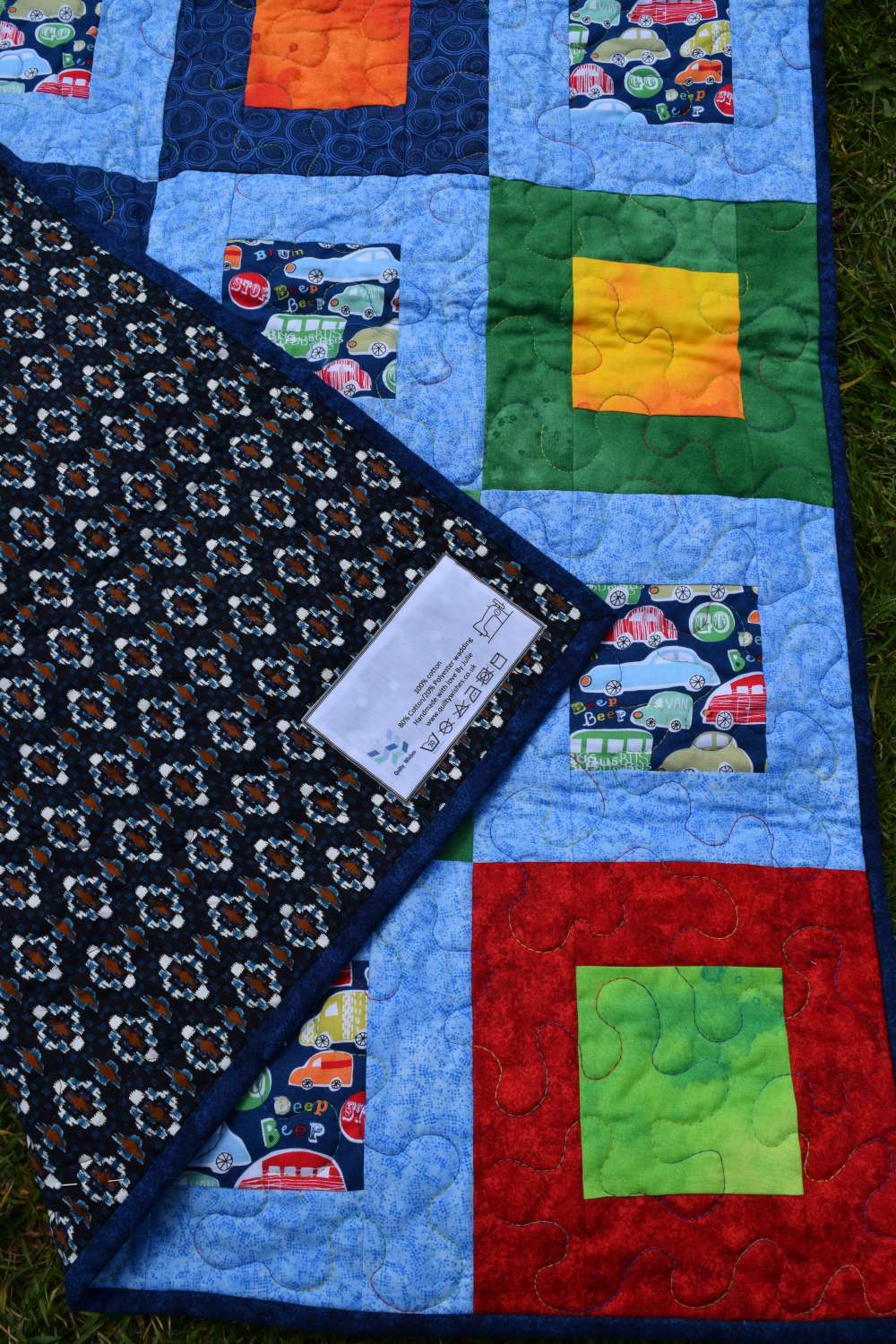 DSC_0035 Multicoloured car squares patchwork quilt 4