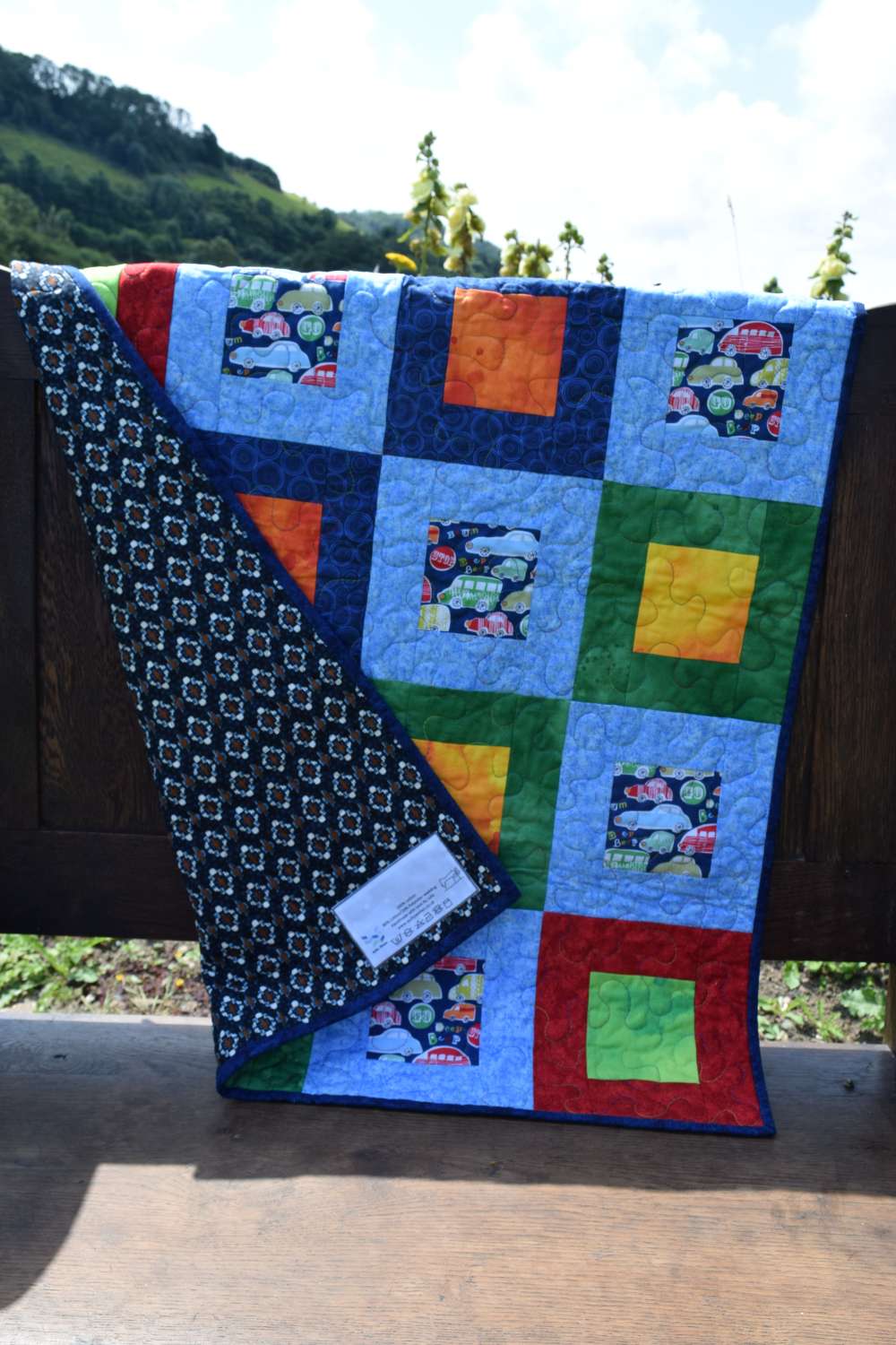 DSC_0036 Multicoloured car squares patchwork quilt 1