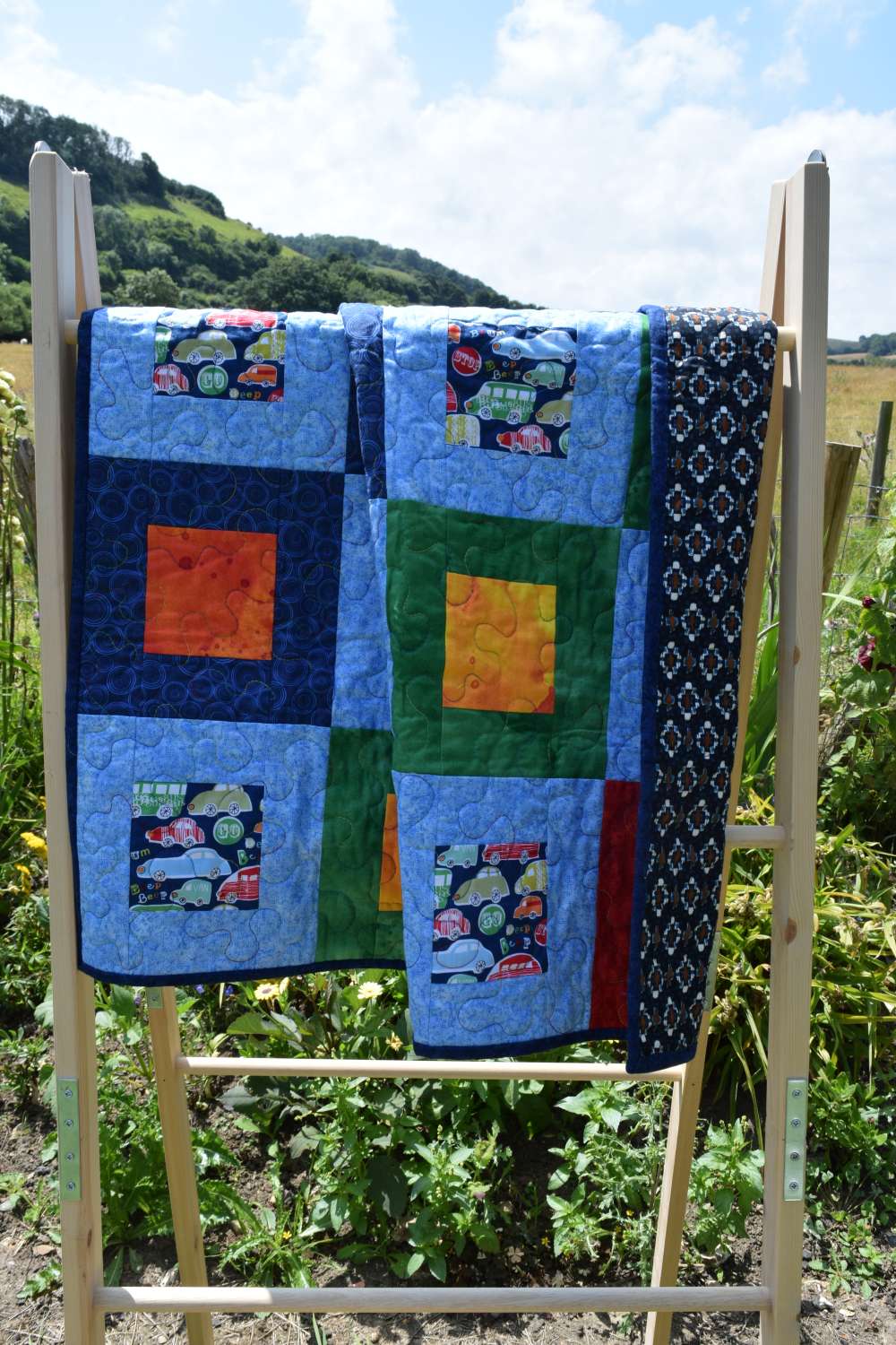 DSC_0038 Multicoloured car squares patchwork quilt 2