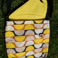Upcycled yellow and black shoulder bag right 3