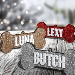 Doggy Personalised Glitter Bone Christmas Tree Decoration