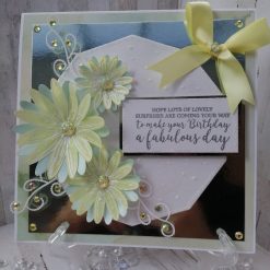 Luxury Handmade card - Lemon & Mint Green - Daisy flowers with fabulous birthday sentiment