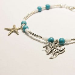 "Under the Sea" Turquoise beaded Silver Anklet