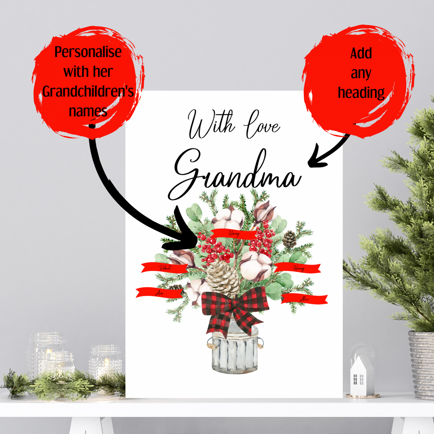 Personalised print Christmas gift for Gran Nanna Grandma, Gift from Grandchildren, Family tree gift, Free delivery, UK shop Personalised print Christmas gift for Gran Nanna Grandma, Gift from Grandchildren, Family tree gift, Free delivery, UK shop