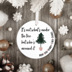 Personalised Ceramic hanging Christmas decoration, Family Christmas ornament, Hanging bauble ornament with jute bag, Letterbox gift UK