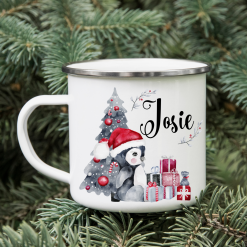 Personalised Christmas mug for kids, Enamel children's cup, Hot chocolate mug for boys girls, Free delivery UK shop