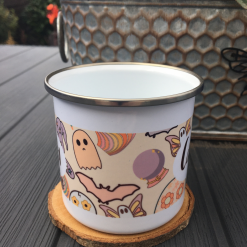 Personalised retro halloween enamel mug for kids, Halloween gift for boy girl, Spooky gift for kids, Camping mug kids, Personalised gift 2