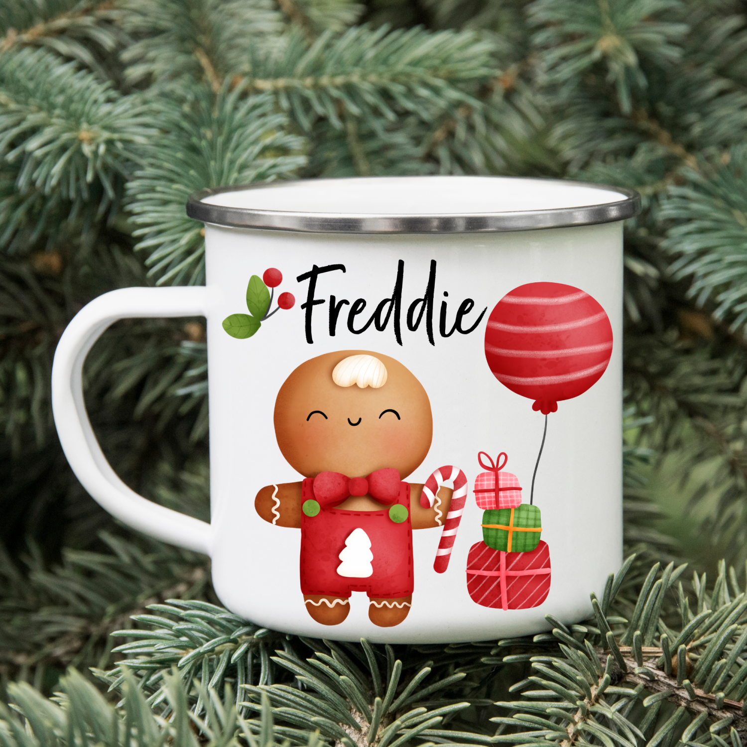 Personalised Christmas mug for kids, Gingerbread man mug, Enamel children's cup, Hot chocolate mug for boys girls, Free delivery UK shop Personalised Christmas mug for kids, Gingerbread man mug, Enamel children's cup, Hot chocolate mug for boys girls, Free delivery UK shop