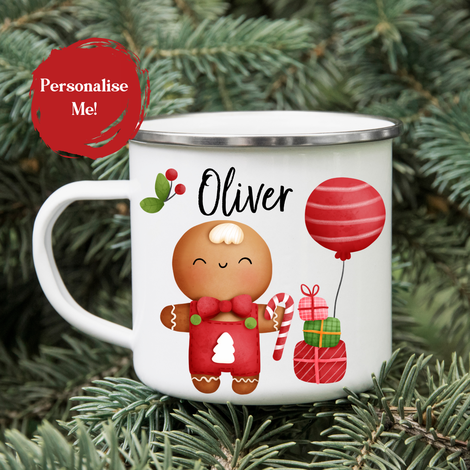 Personalised Christmas mug for kids, Gingerbread man mug, Enamel children's cup, Hot chocolate mug for boys girls, Free delivery UK shop Personalised Christmas mug for kids, Gingerbread man mug, Enamel children's cup, Hot chocolate mug for boys girls, Free delivery UK shop