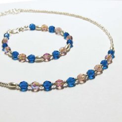 Amethyst and Blue Gem Matching Necklace/Bracelet Set