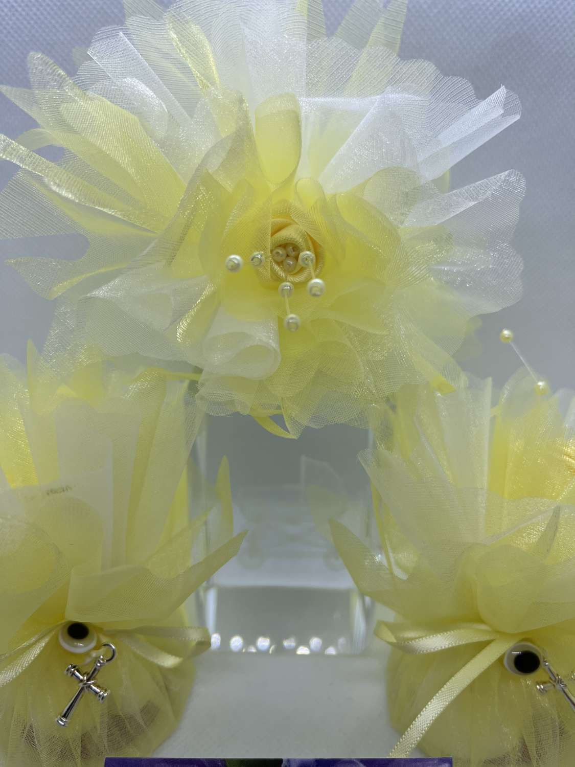 Yellow Christening Favours/Bomboniere with Cross and Evil Eye MadeMe