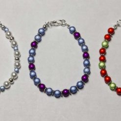 Coloured Beads 6mm Bracelet Set - Red/Green, Blue/Purple, White Pearl/Blue