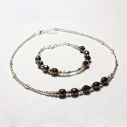 Old Pearl and Faceted Gun Metal/Silver Matching Necklace/Bracelet Set
