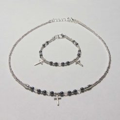 Cross Charm Matching Necklace/Bracelet Set