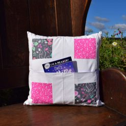 Pink and grey fox patchwork activity/travel cushion
