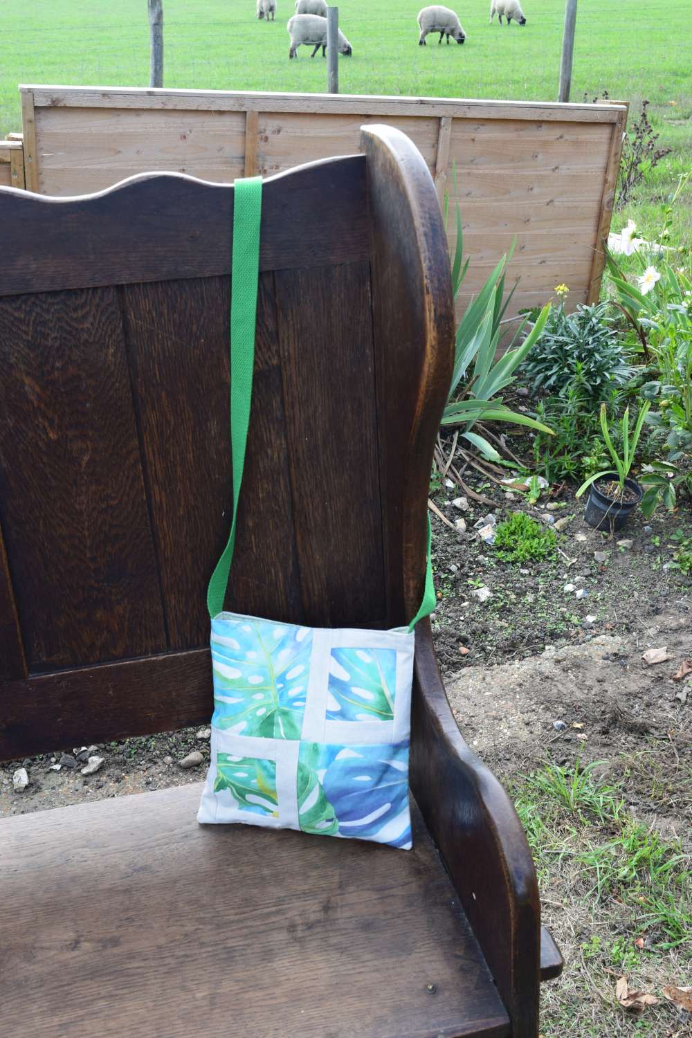 Upcycled monstera leaf patchwork bag Upcycled monstera leaf patchwork bag