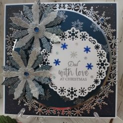 Luxury Handmade Christmas Card - Navy white & silver with snowflake border & Snowflakes- Dad with Love at Christmas