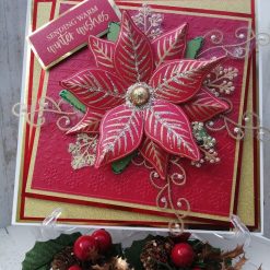 Luxury Handmade Christmas Card - Red & Gold - Sending warm winter wishes - With Grand Poinsettia at centre 2