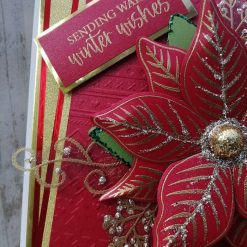 Luxury Handmade Christmas Card - Red & Gold - Sending warm winter wishes - With Grand Poinsettia at centre 3