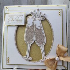 Luxury Handmade Card - Congratulations on Your Golden Wedding Anniversary - With champagne flutes & oval frame