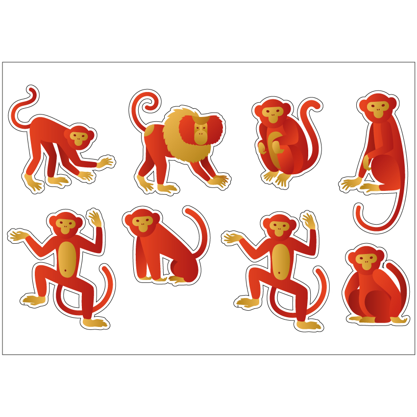 PS0014 Monkey Jungle Stickers Sheet Decals Animals Wall Self Adhesive