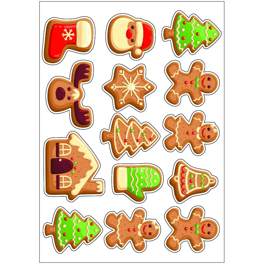 PS0174 Gingerbread Men House Sticker Sheet Decal Xmas Wall Self