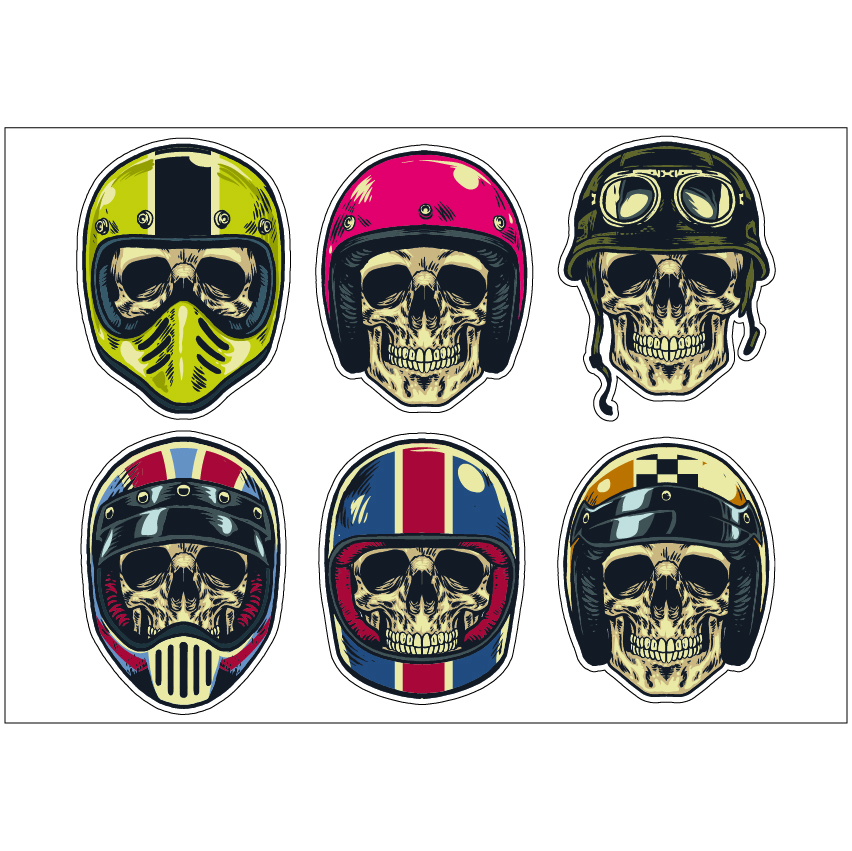 PS0268 Skeleton Helmets Sticker Sheet Decal Skull Wall Self Adhesive