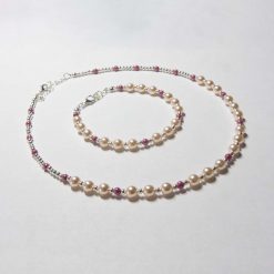 Pink Pearl Matching Necklace/Bracelet Set