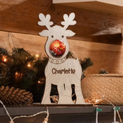 Personalised Christmas Reindeer Wooden Chocolate Holder Decoration
