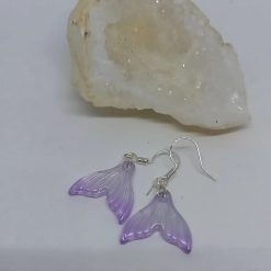 Mermaid Shape Tail Purple Glass Earrings with Silver Coating