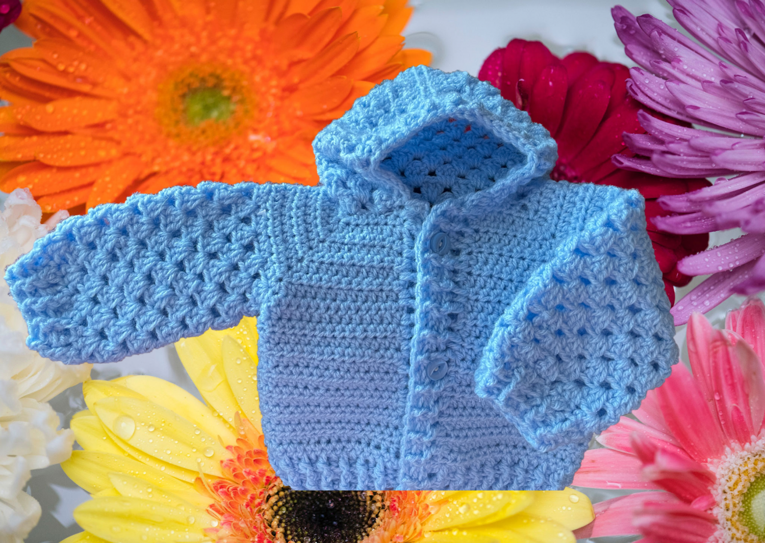 C - Crochet Hooded Baby Jacket,,,,,Premature - 12 Months size Range C - Crochet Hooded Baby Jacket,,,,,Premature - 12 Months size Range