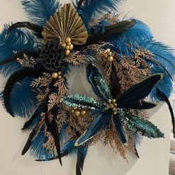 Christmas wreath Dark blue ostrich feather