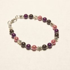 Beads and Stars Silver Bracelet - Pink