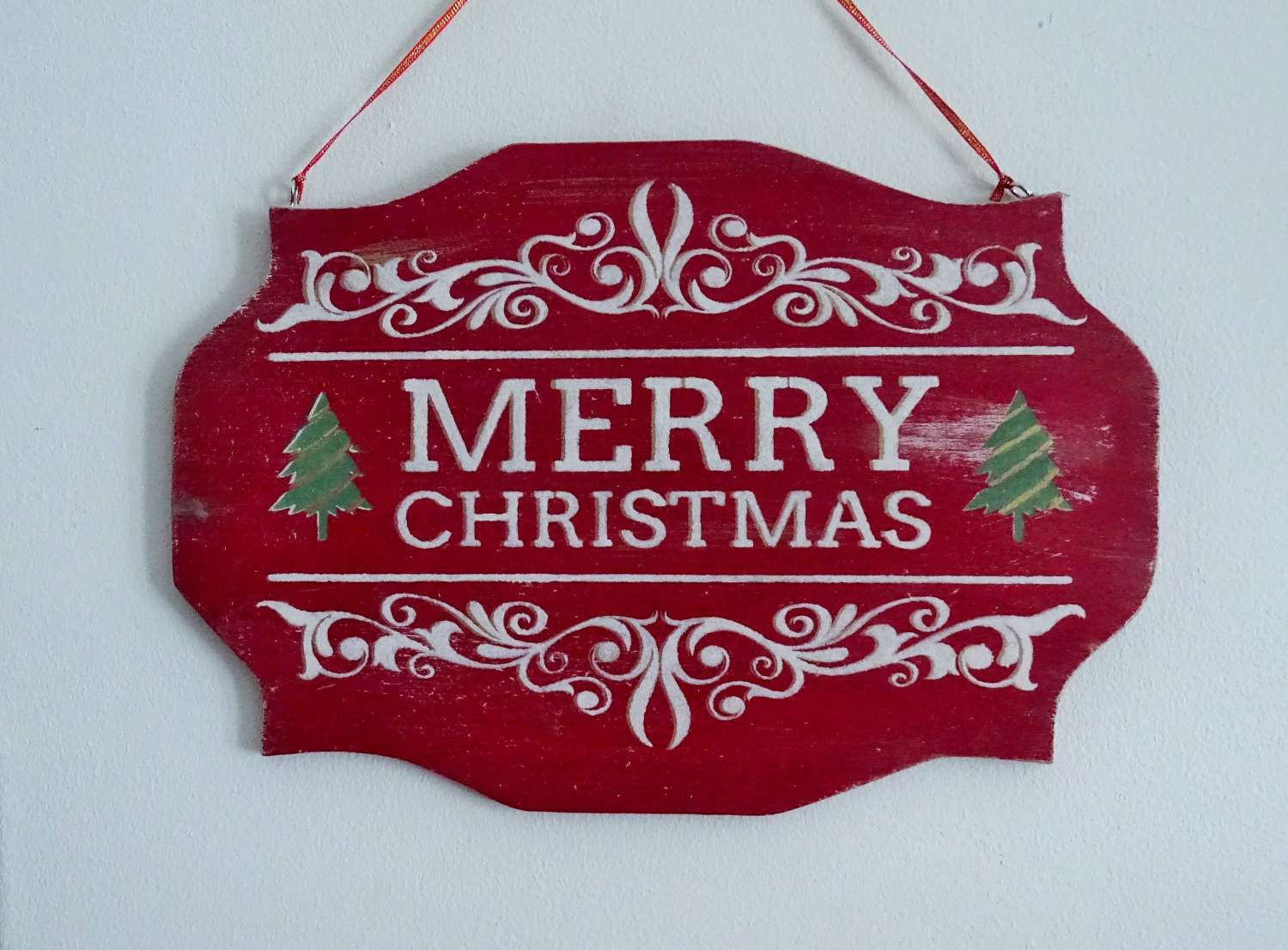 Unique Merry Christmas Hanging Plaque/Sign hand painted wood red