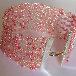 E - Hand Knitted Sterling Silver Wire & Bead Cuff Style Bracelet