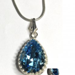 E - Swarovski Pear Shaped Crystal Sterling Silver Pendant With Chain