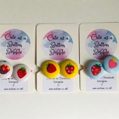 Handmade Infant/Fine Hair Button Bobble Hair Ties - Strawberries