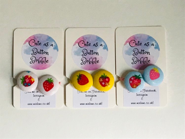 Handmade Infant/Fine Hair Button Bobble Hair Ties - Strawberries Handmade Infant/Fine Hair Button Bobble Hair Ties - Strawberries