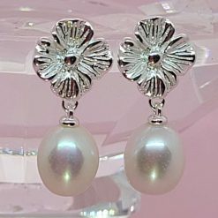 Sterling Silver Freshwater Pearl & White Topaz Wedding Earrings