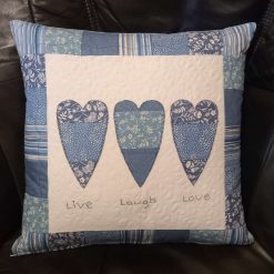 Patchwork Live,laugh,love hearts cushion