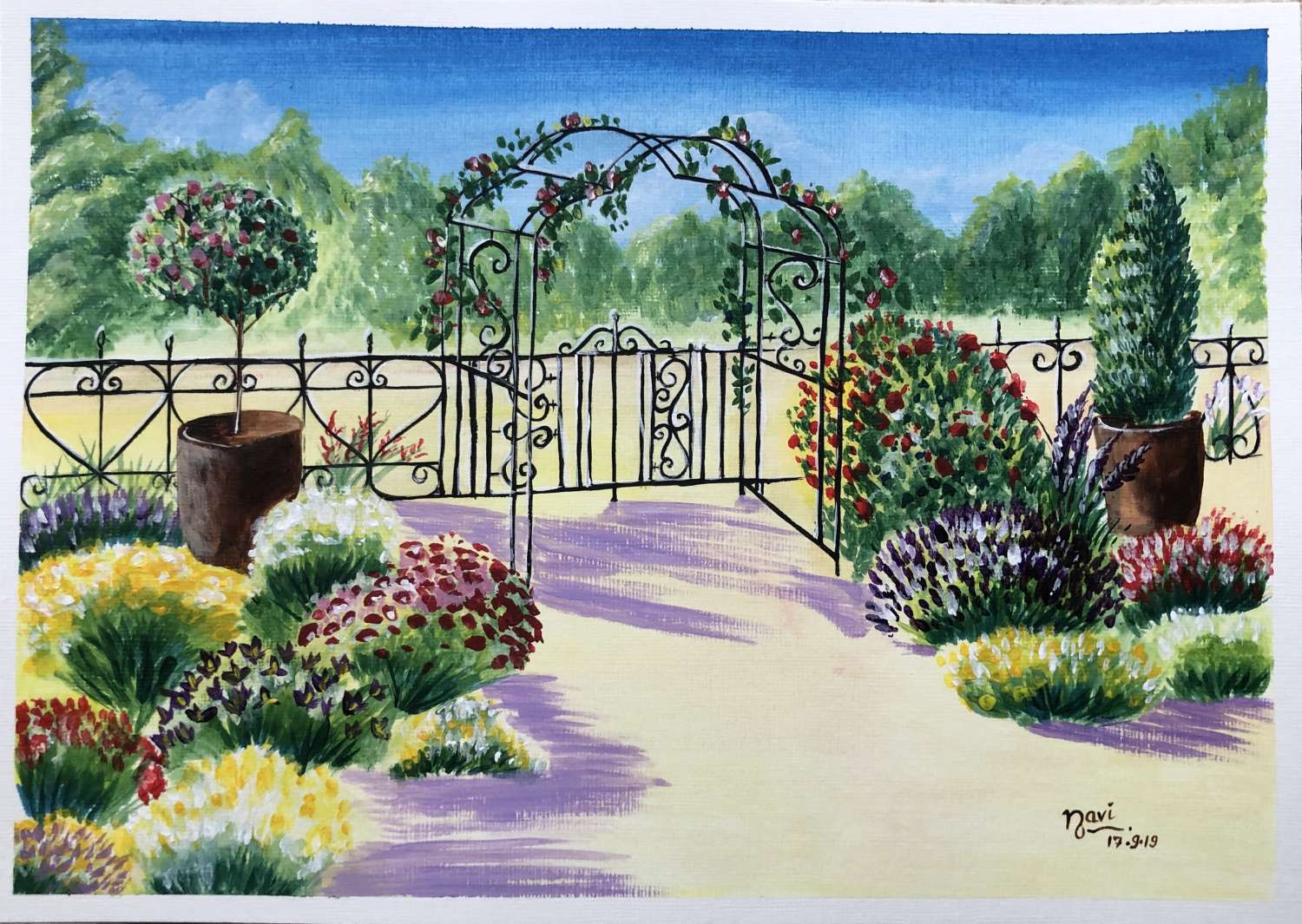 Original Acrylic Painting Garden Gate A4 MadeMe