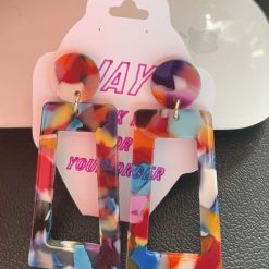 E - Multi Colour Resin Drop Oblong Earrings