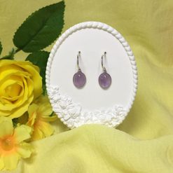 Amethyst Oval Gemstone drop earrings Silver