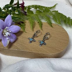 Turquoise Three Leaf Dangle Earrings Silver